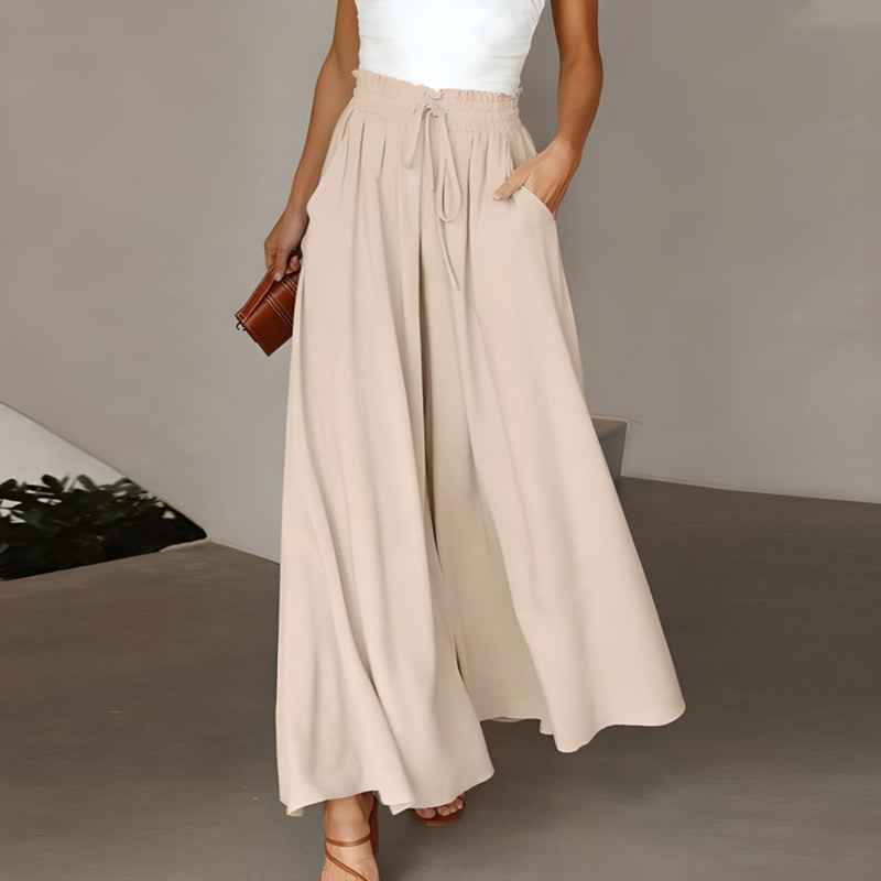 Weite Damenhose mit Hoher Taille | Sommerhose mit Bindegürtel & weitem Bein