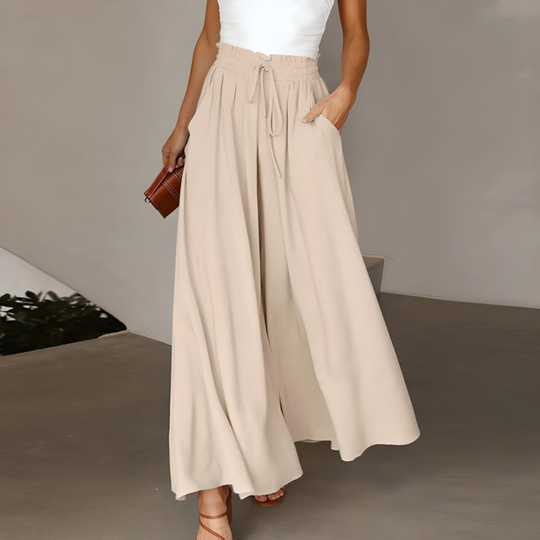 Weite Damenhose mit Hoher Taille | Sommerhose mit Bindegürtel & weitem Bein