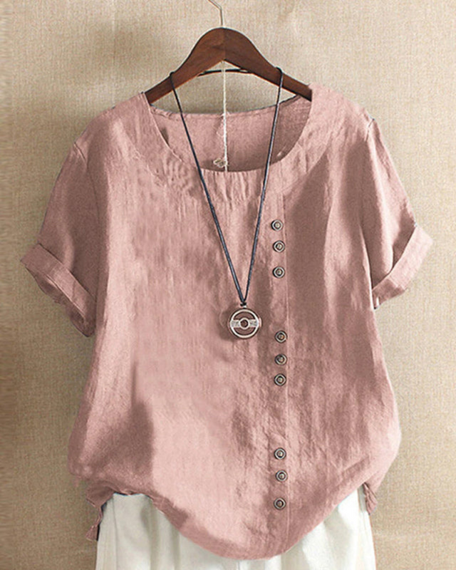 Damen Asymmetrische Bluse | Sommer-Shirt mit Knopfleiste