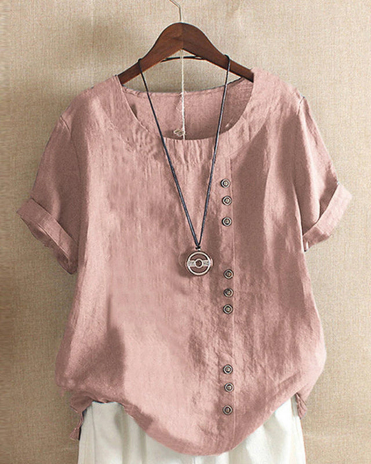 Damen Asymmetrische Bluse | Sommer-Shirt mit Knopfleiste