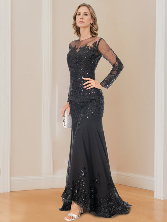 Damen Meerjungfrauen Paillettenkleid Mit Langen Ärmeln | Elegant