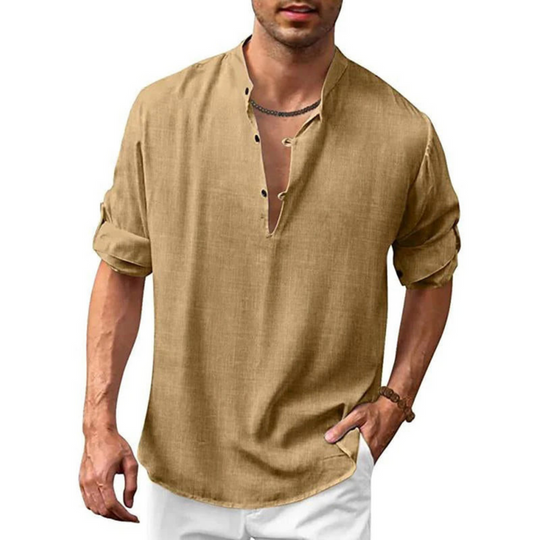 Herren Freizeithemd mit V-Ausschnitt | Langarm Shirt mit Knopfleiste