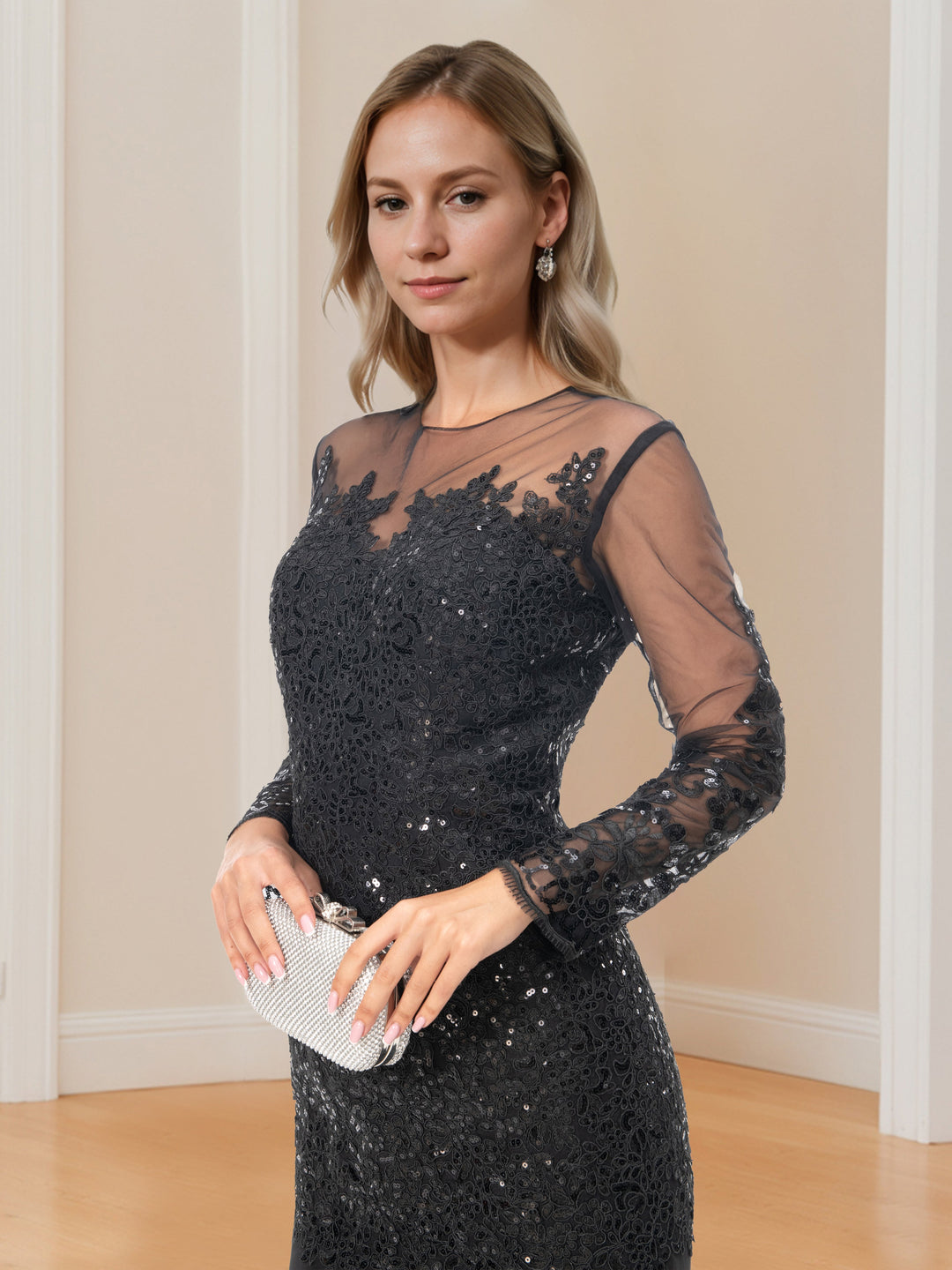 Damen Meerjungfrauen Paillettenkleid Mit Langen Ärmeln | Elegant