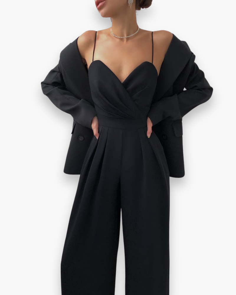 Damen Eleganter Jumpsuit mit Gürtel | Festlich