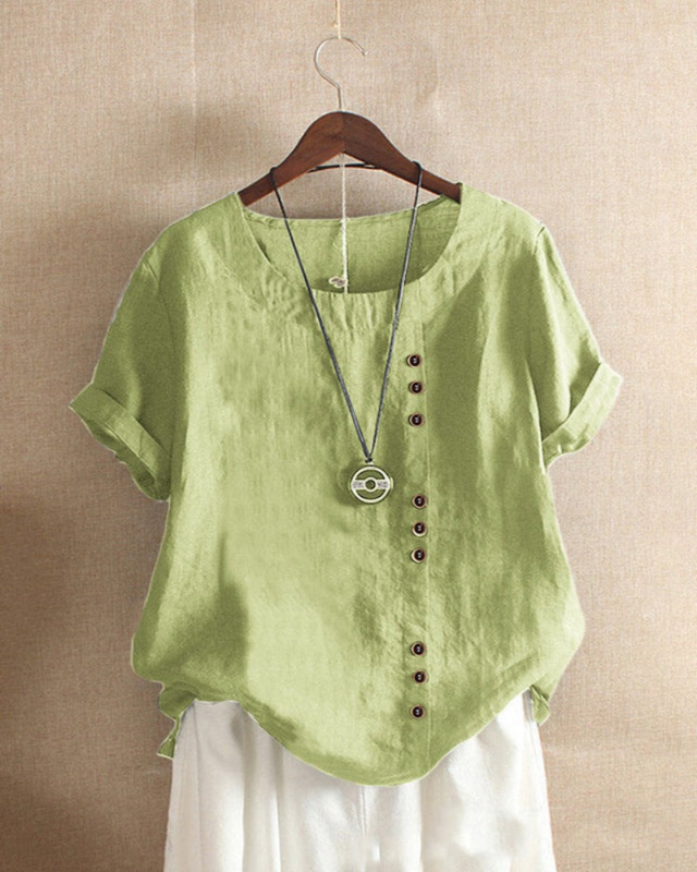 Damen Asymmetrische Bluse | Sommer-Shirt mit Knopfleiste