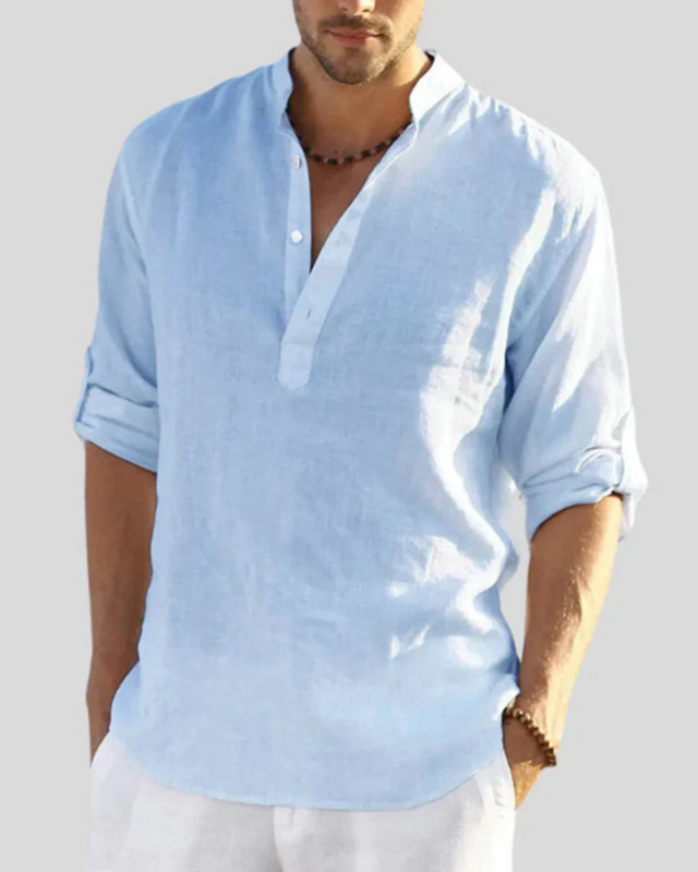 Herren Freizeithemd mit Stehkragen | Langarm Shirt mit halber Knopfleiste