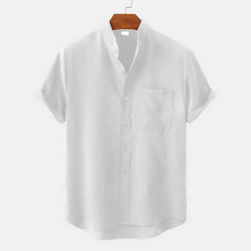Herren Freizeithemd mit Stehkragen | Kurzarm Shirt mit Knopfleiste