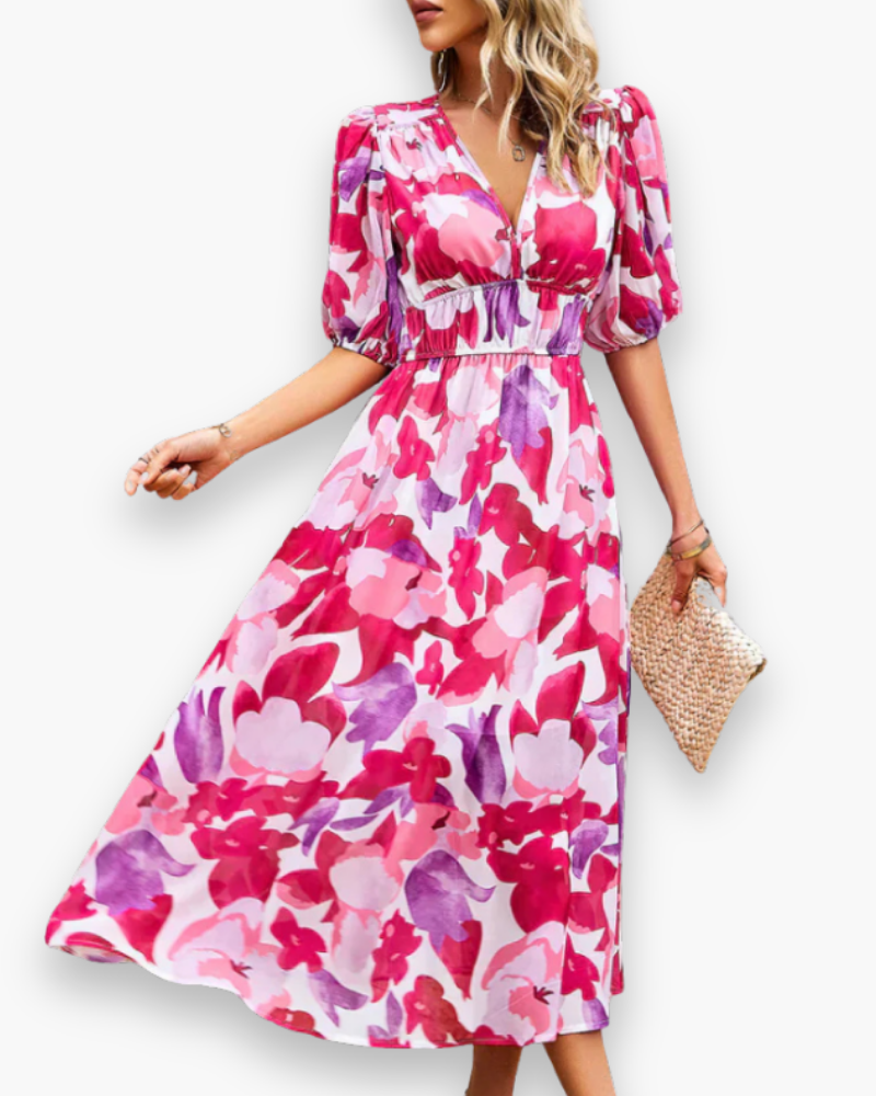 Damen Luftiges Blumenkleid | Sommer Midi