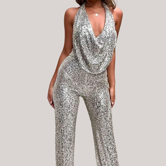 Eleganter Glitzer-Jumpsuit Mit Ausschnitt