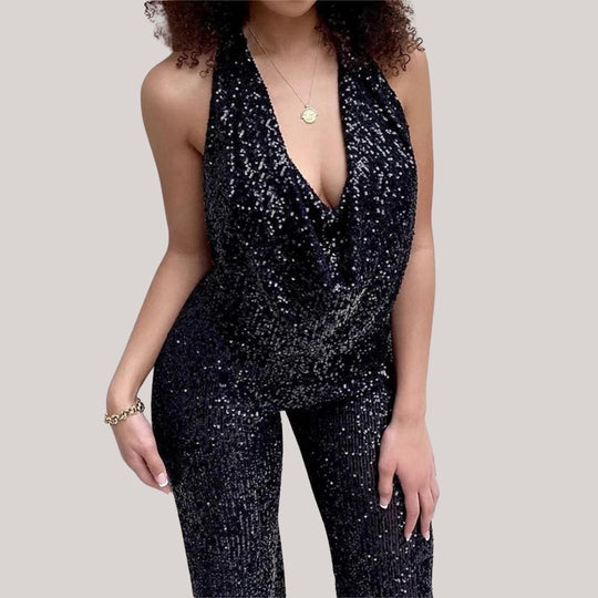 Eleganter Glitzer-Jumpsuit Mit Ausschnitt