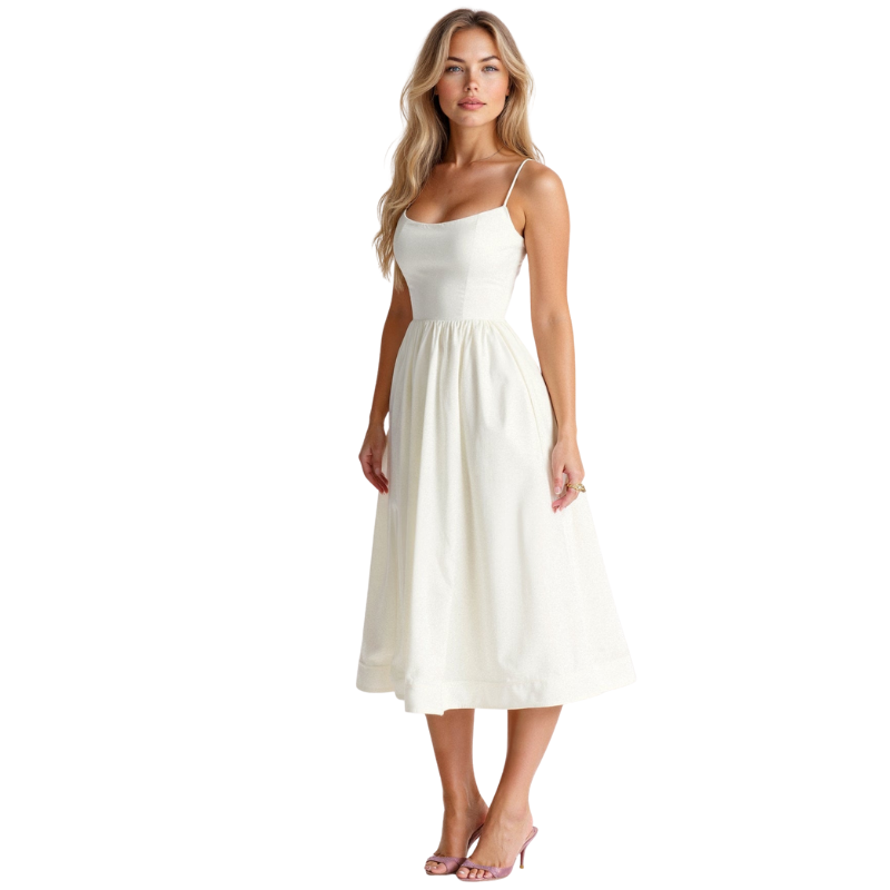 Abendkleid Damen | Spaghettiträger Midi Ausgestellter Rock