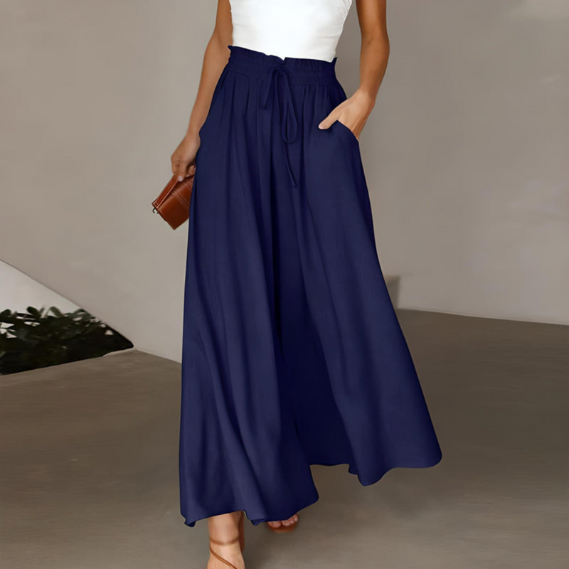 Weite Damenhose mit Hoher Taille | Sommerhose mit Bindegürtel & weitem Bein