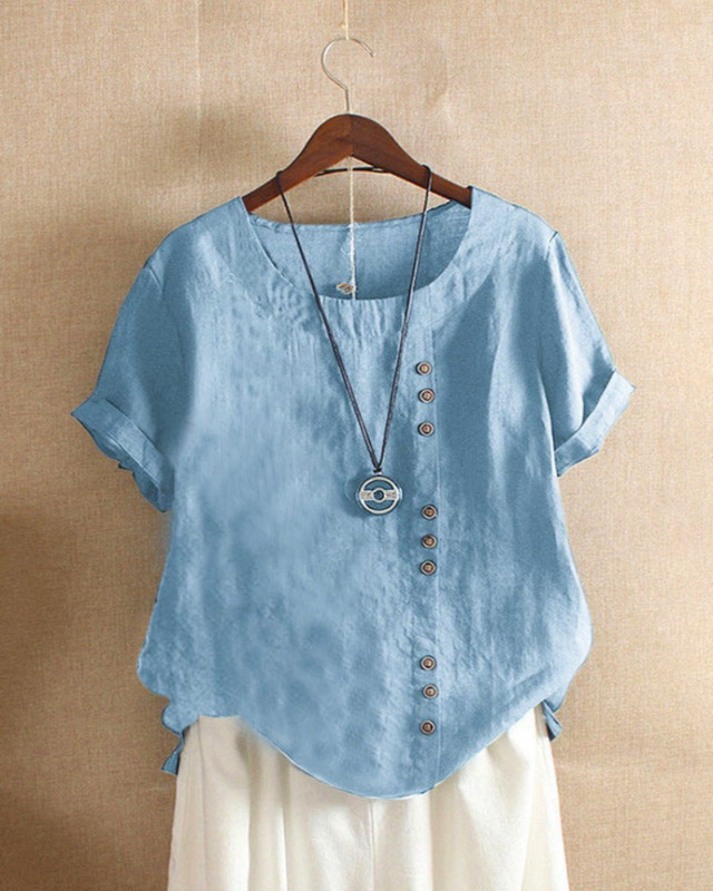 Damen Asymmetrische Bluse | Sommer-Shirt mit Knopfleiste