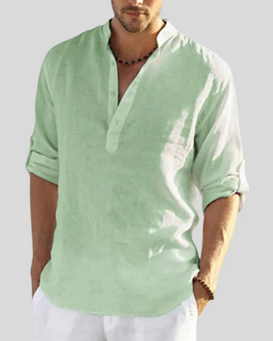 Herren Freizeithemd mit Stehkragen | Langarm Shirt mit halber Knopfleiste