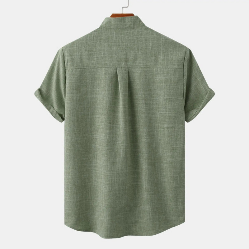 Herren Freizeithemd mit Stehkragen | Kurzarm Shirt mit Knopfleiste
