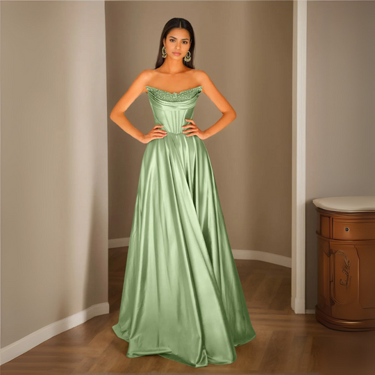 Damen Pailletten Abendkleid | Trägerloses Plissee Maxikleid