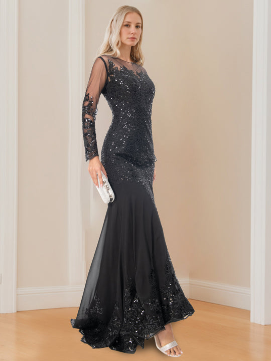 Damen Meerjungfrauen Paillettenkleid Mit Langen Ärmeln | Elegant