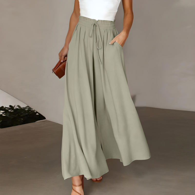 Weite Damenhose mit Hoher Taille | Sommerhose mit Bindegürtel & weitem Bein