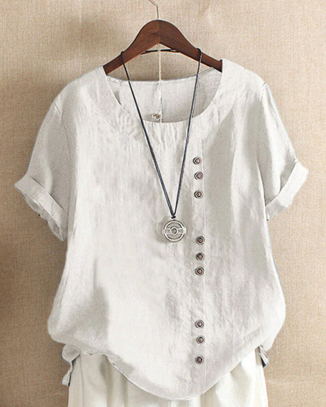 Damen Asymmetrische Bluse | Sommer-Shirt mit Knopfleiste