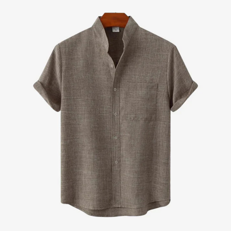 Herren Freizeithemd mit Stehkragen | Kurzarm Shirt mit Knopfleiste