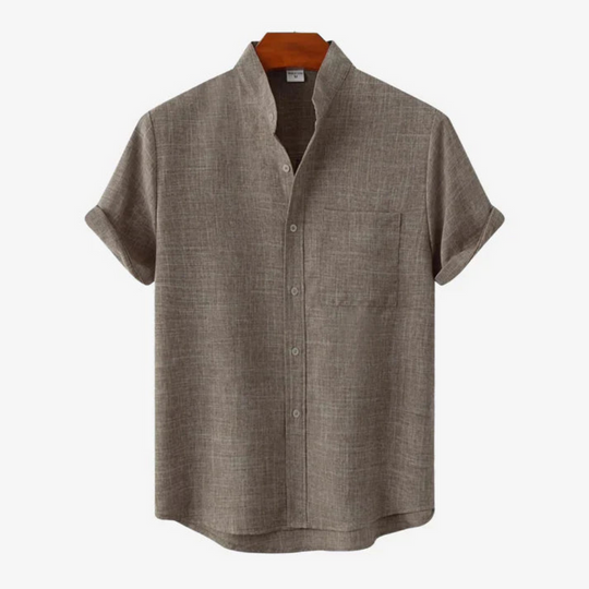 Herren Freizeithemd mit Stehkragen | Kurzarm Shirt mit Knopfleiste