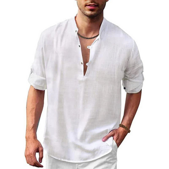 Herren Freizeithemd mit V-Ausschnitt | Langarm Shirt mit Knopfleiste