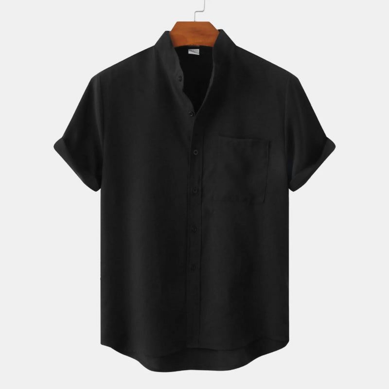 Herren Freizeithemd mit Stehkragen | Kurzarm Shirt mit Knopfleiste
