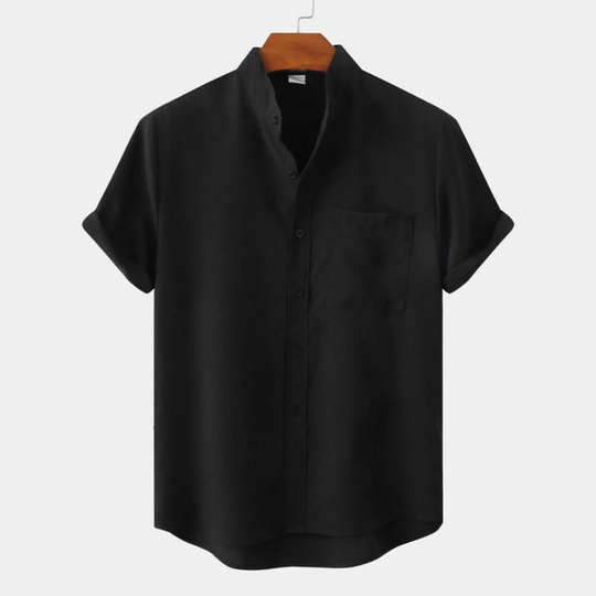 Herren Freizeithemd mit Stehkragen | Kurzarm Shirt mit Knopfleiste