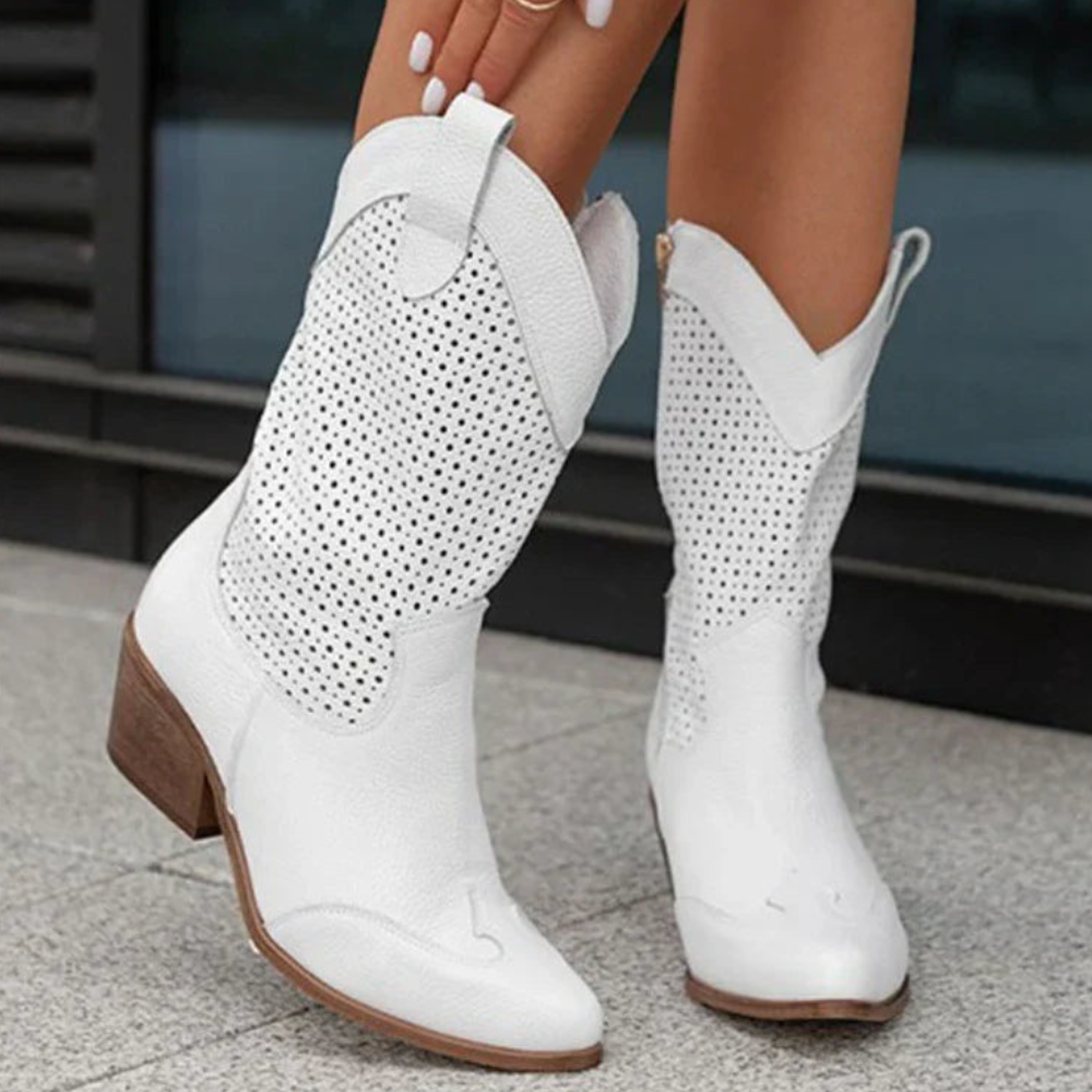 Damen Modische Cowboy-Stiefel | Atmungsaktiv mit Reißverschluss