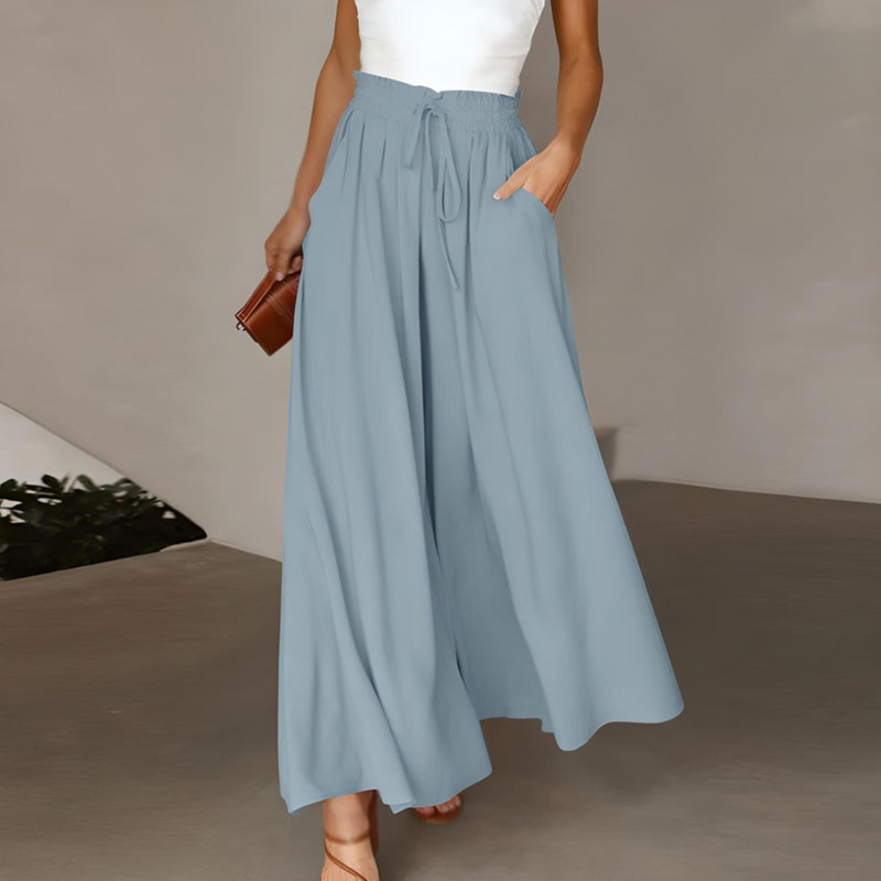 Weite Damenhose mit Hoher Taille | Sommerhose mit Bindegürtel & weitem Bein