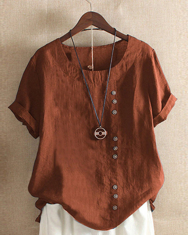 Damen Asymmetrische Bluse | Sommer-Shirt mit Knopfleiste