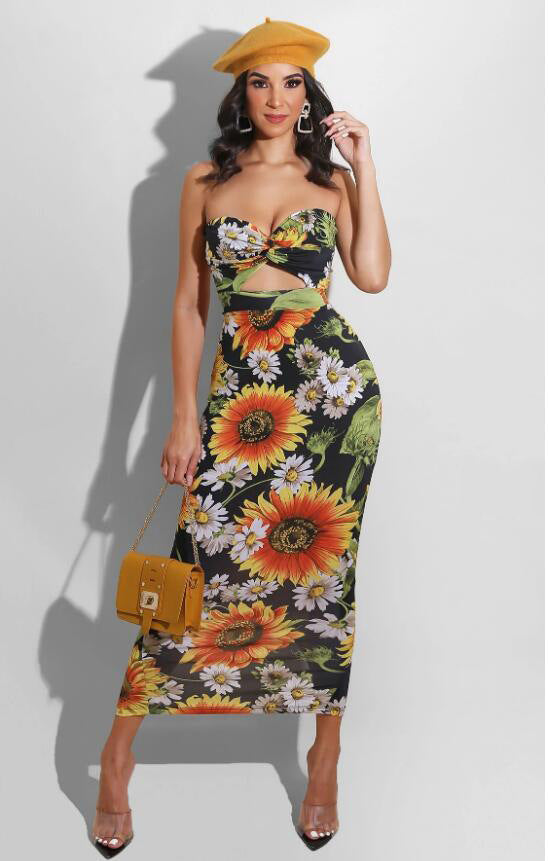 Casual Tube Top Ausschnitt Kleid Sunflower Print