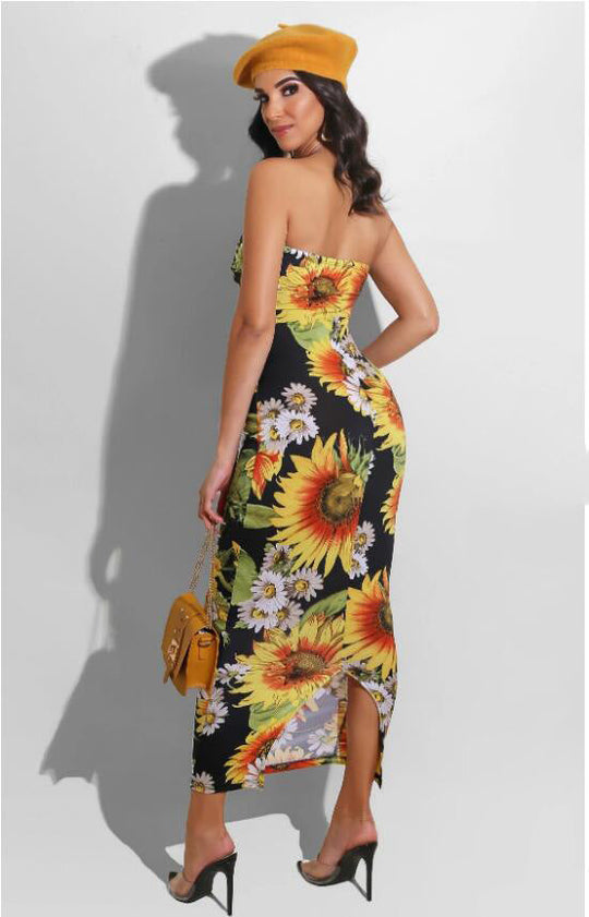 Casual Tube Top Ausschnitt Kleid Sunflower Print