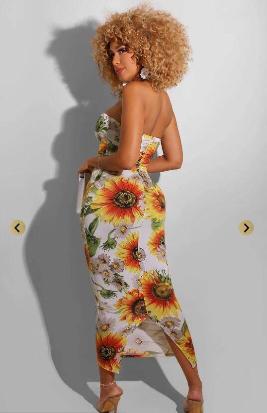 Casual Tube Top Ausschnitt Kleid Sunflower Print