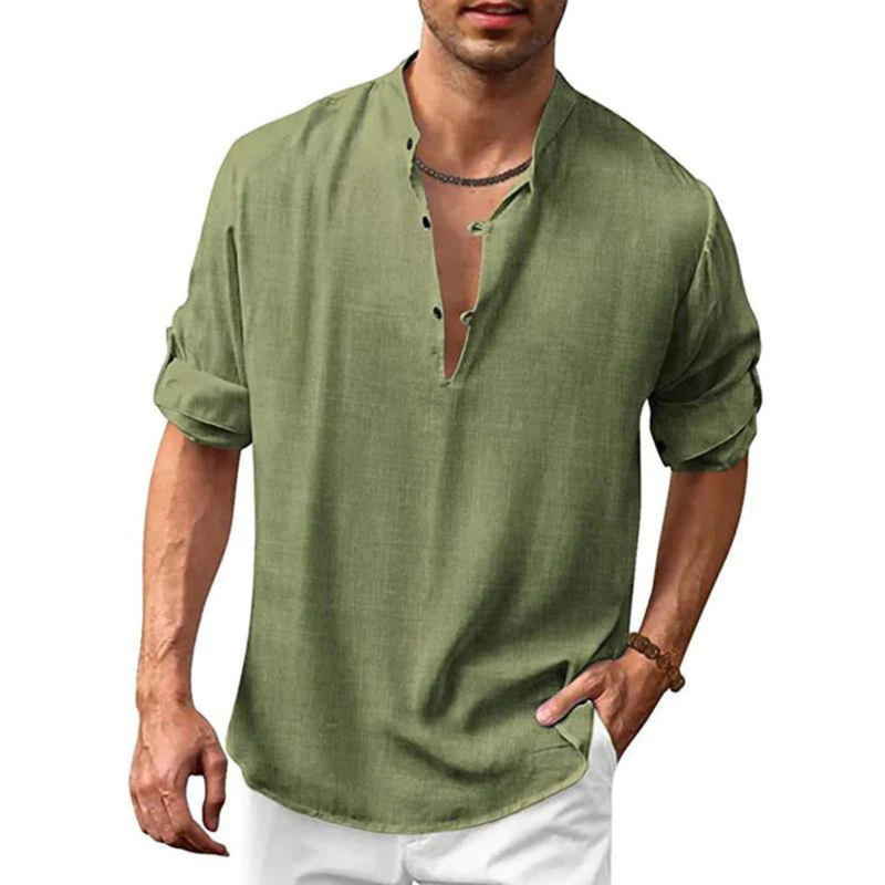 Herren Freizeithemd mit V-Ausschnitt | Langarm Shirt mit Knopfleiste