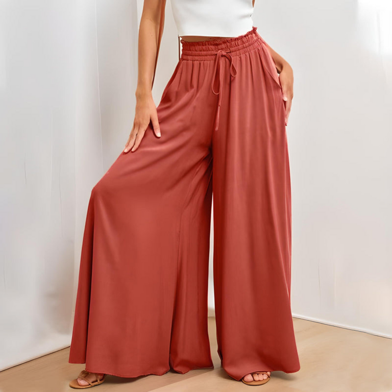 Weite Damenhose mit Hoher Taille | Sommerhose mit Bindegürtel & weitem Bein