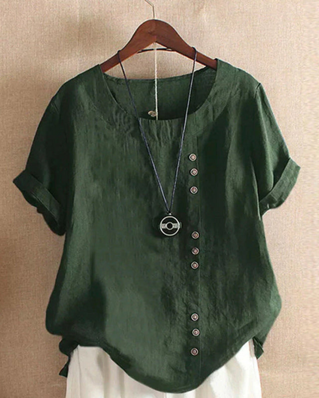 Damen Asymmetrische Bluse | Sommer-Shirt mit Knopfleiste