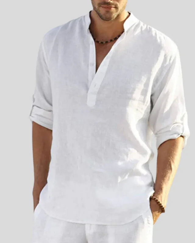 Herren Freizeithemd mit Stehkragen | Langarm Shirt mit halber Knopfleiste