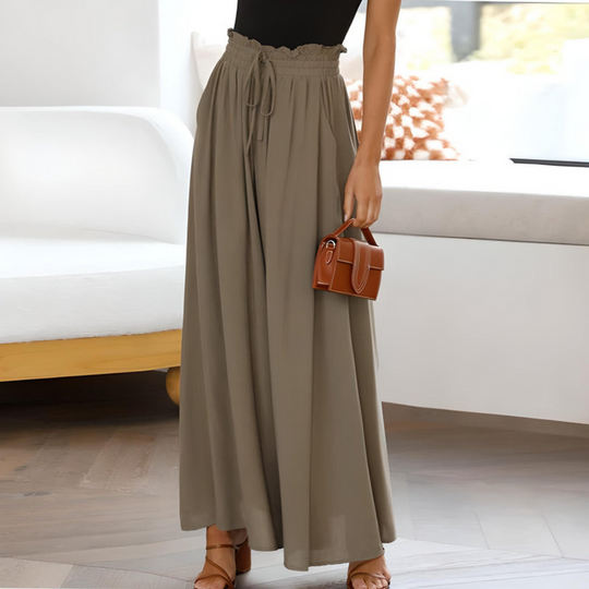 Weite Damenhose mit Hoher Taille | Sommerhose mit Bindegürtel & weitem Bein