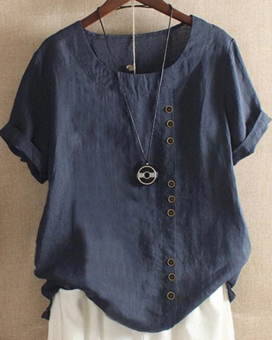 Damen Asymmetrische Bluse | Sommer-Shirt mit Knopfleiste