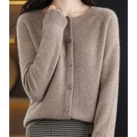 Isabella - Damen O-Ausschnitt Cardigan Kaschmirpullover