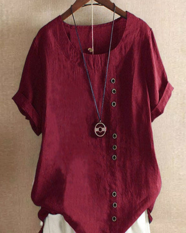Damen Asymmetrische Bluse | Sommer-Shirt mit Knopfleiste