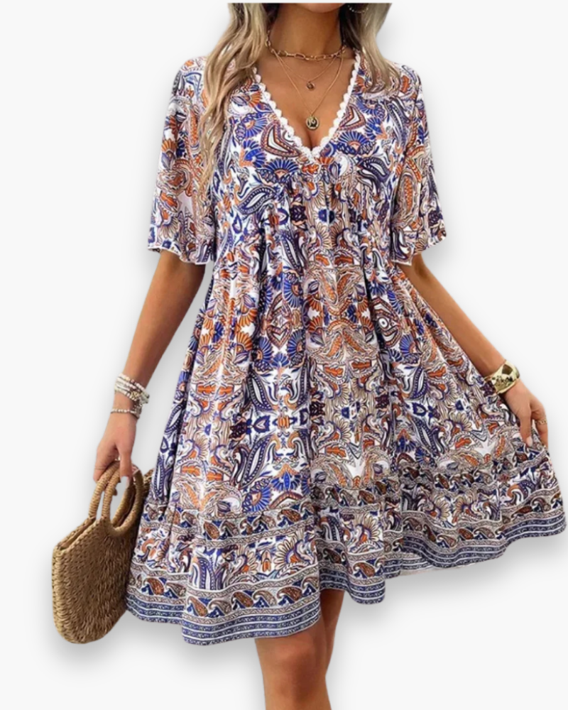 Damen Boho Chic Swing Kleid | Sommer Midi