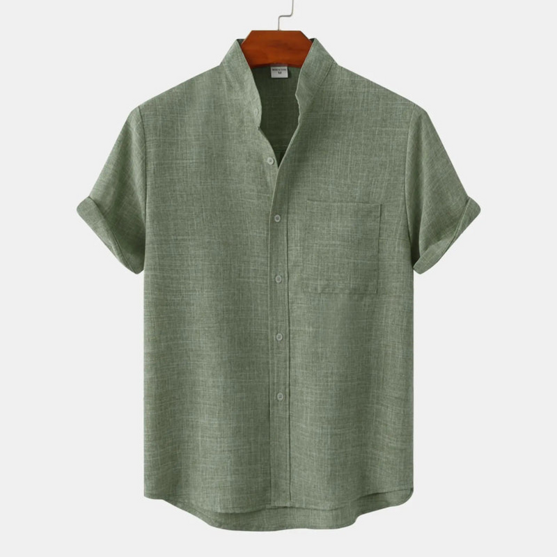 Herren Freizeithemd mit Stehkragen | Kurzarm Shirt mit Knopfleiste