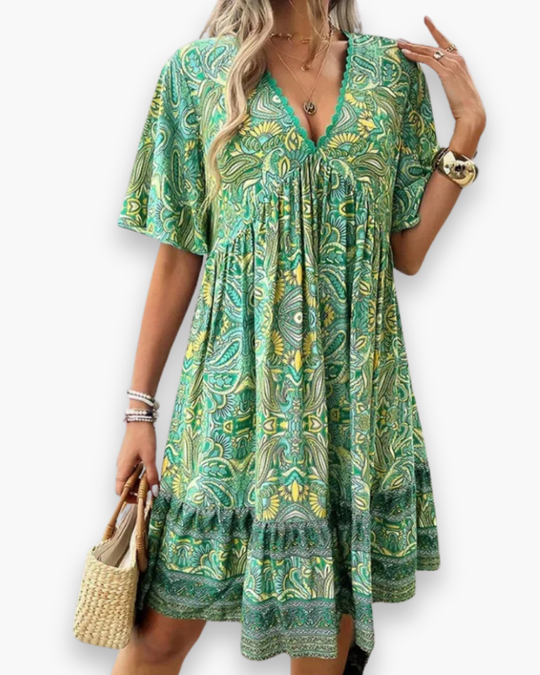 Damen Boho Chic Swing Kleid | Sommer Midi
