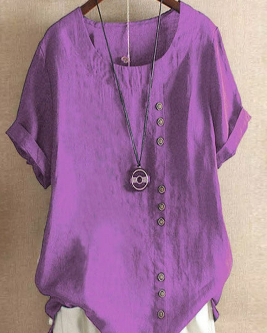Damen Asymmetrische Bluse | Sommer-Shirt mit Knopfleiste