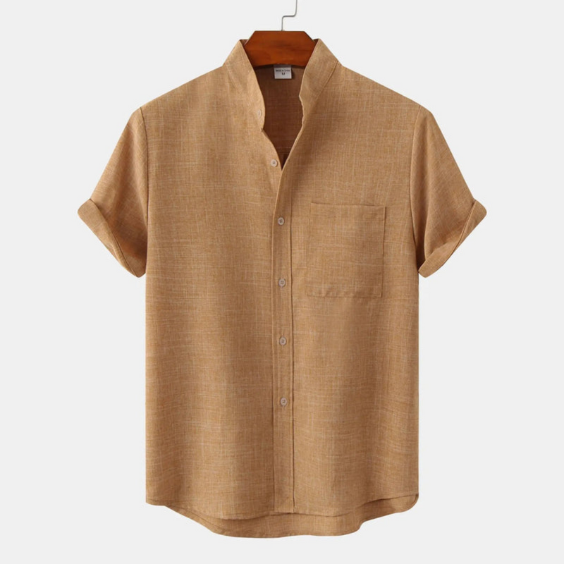 Herren Freizeithemd mit Stehkragen | Kurzarm Shirt mit Knopfleiste