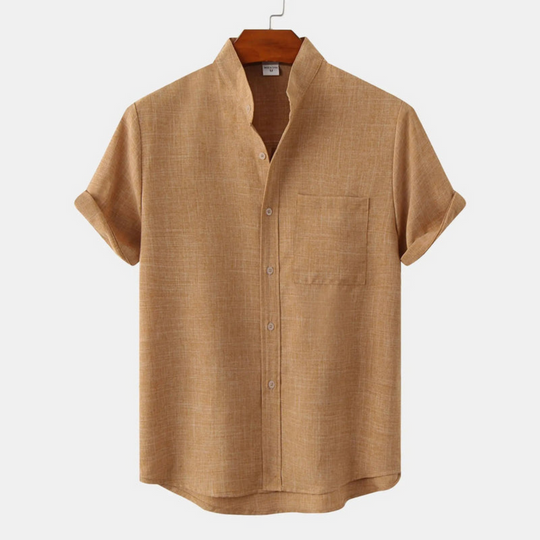 Herren Freizeithemd mit Stehkragen | Kurzarm Shirt mit Knopfleiste