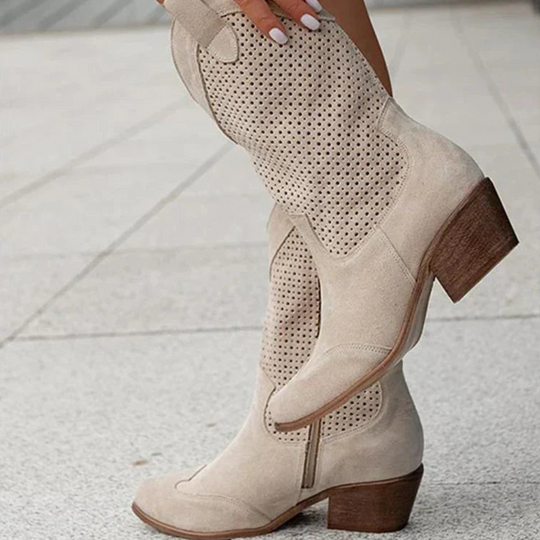 Damen Modische Cowboy-Stiefel | Atmungsaktiv mit Reißverschluss