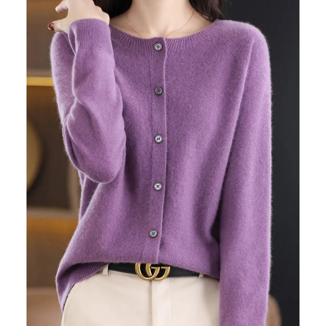 Isabella - Damen O-Ausschnitt Cardigan Kaschmirpullover